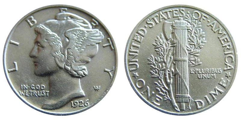 Side-by-side comparison of 1926 Mercury dime reverse: left showing flat incomplete bands, right showing Full Bands with complete separation
