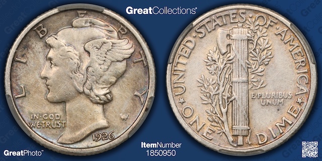 1926 Mercury dime DDO FS-101 showing doubling on date numerals and LIBERTY lettering under magnification